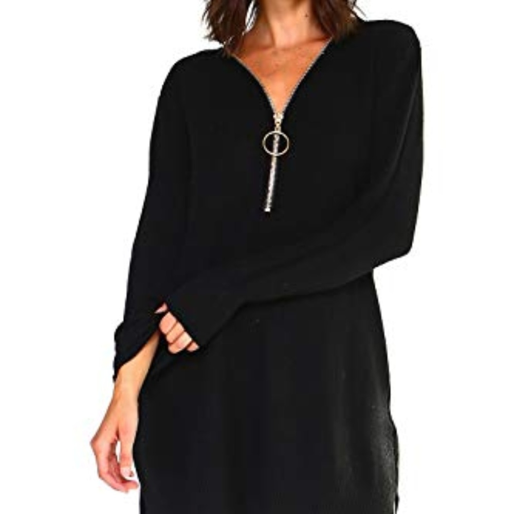 Solid Color Tunic with Half Open Zipper